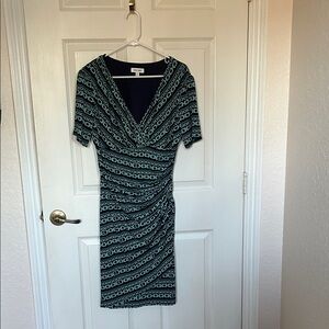 Jones Studio Teal and Black Midi Dress